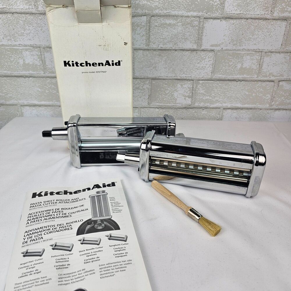 KitchenAid Pasta Roller Fettuccine Cutter Attachment Set KFETPRAP w/ Box Manual